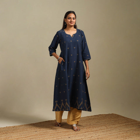 A-line cotton hand embroidered jamdani border thread buti