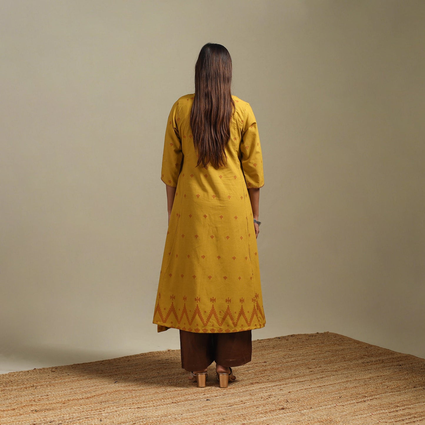 A-line cotton hand embroidered jamdani border thread buti