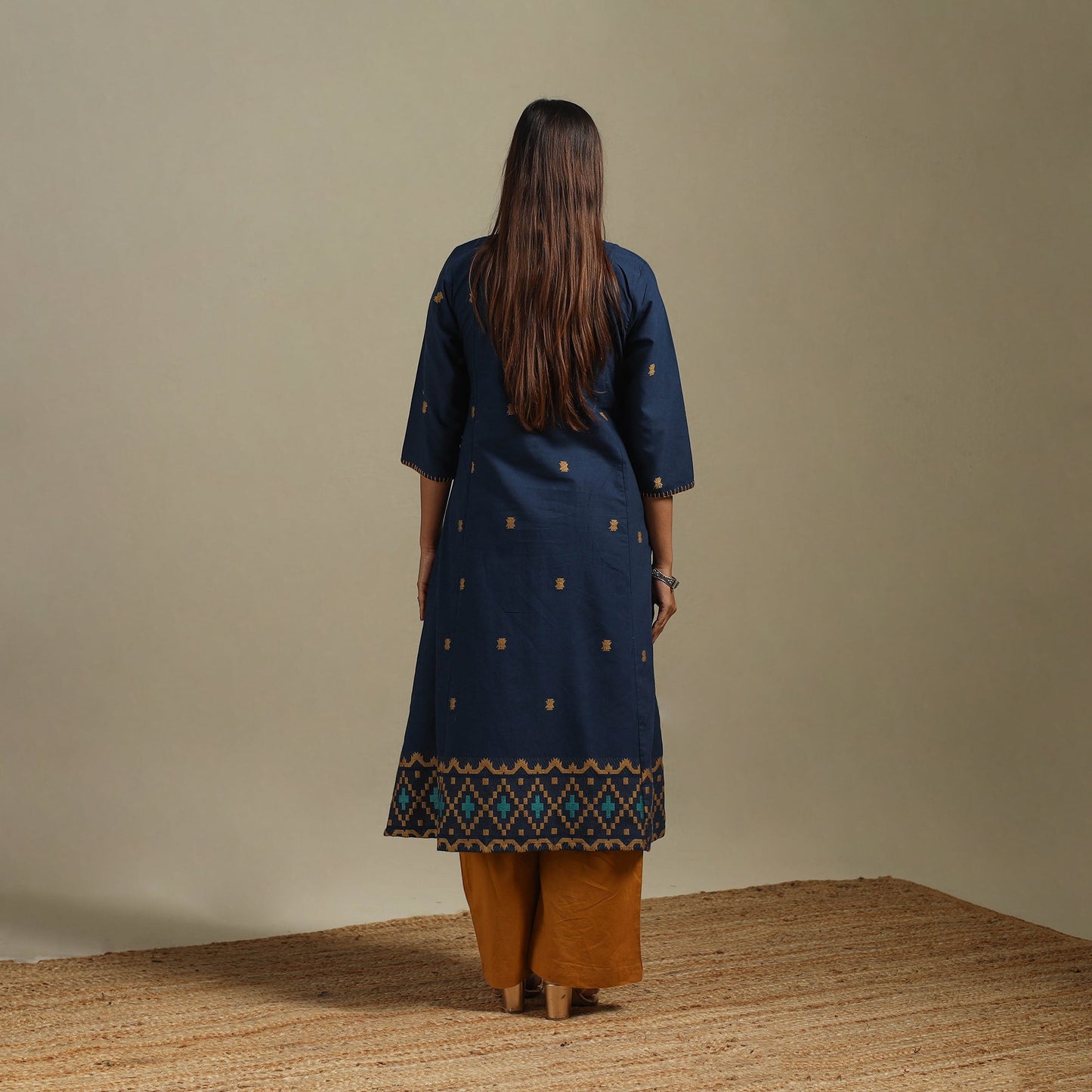 A-line cotton hand embroidered jamdani border thread buti