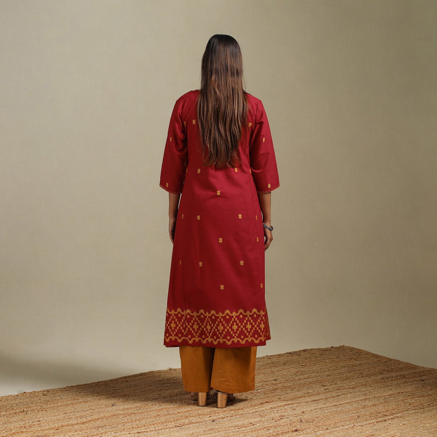 A-line cotton hand embroidered jamdani border thread buti