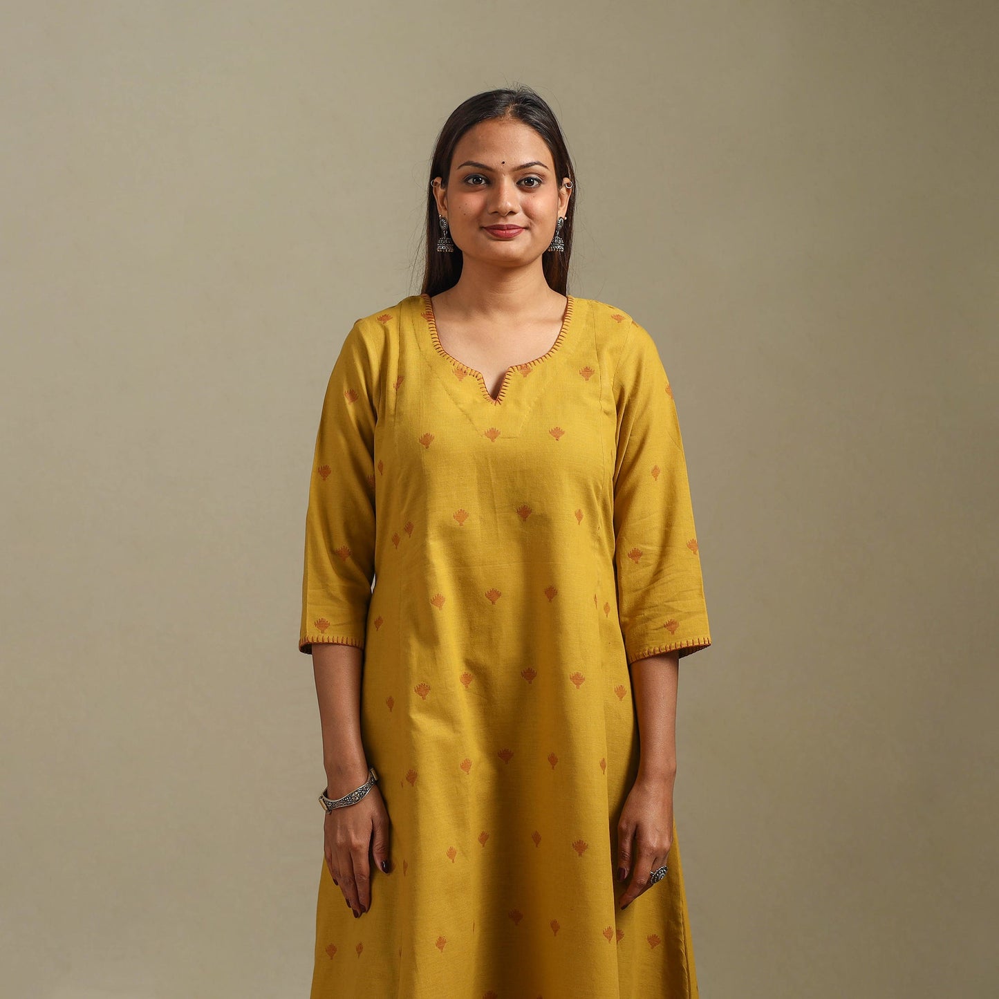 A-line cotton hand embroidered jamdani border thread buti