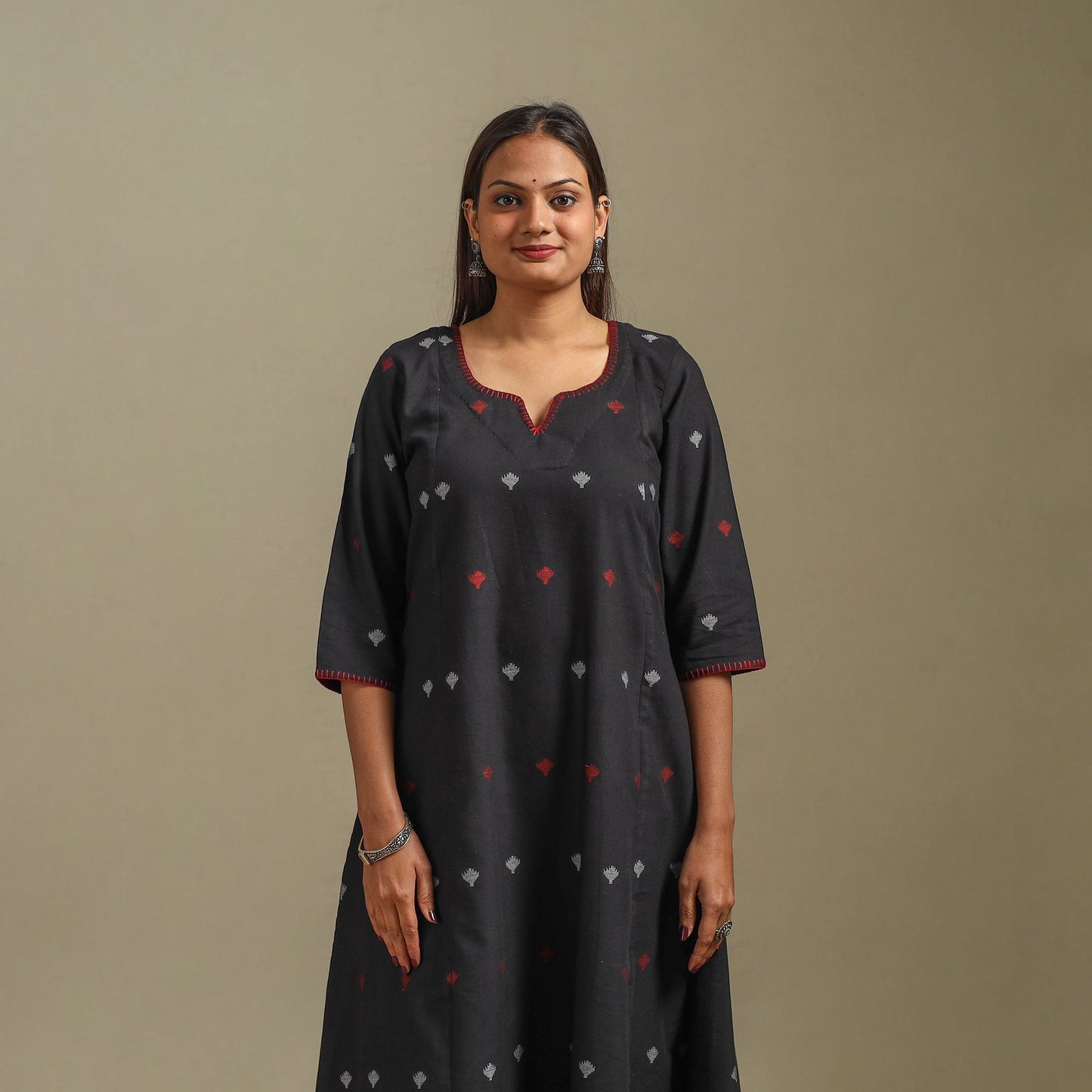 A-line cotton hand embroidered jamdani border thread buti
