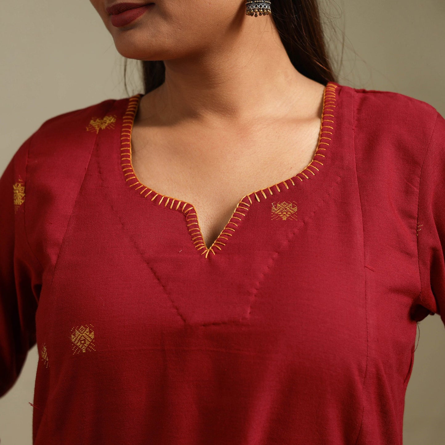 A-line cotton hand embroidered jamdani border thread buti