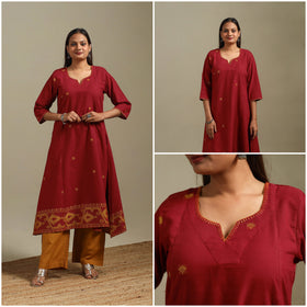 A-line cotton hand embroidered jamdani border thread buti