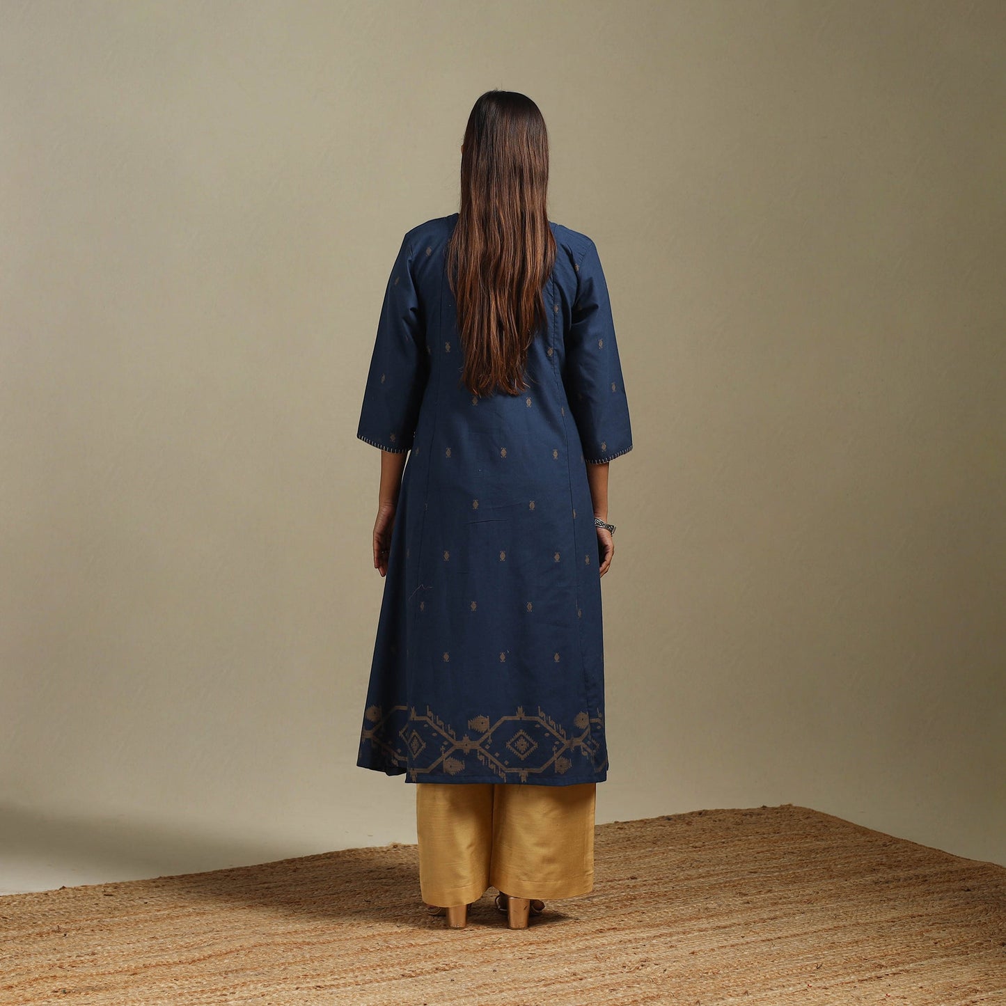 A-line cotton hand embroidered jamdani border thread buti