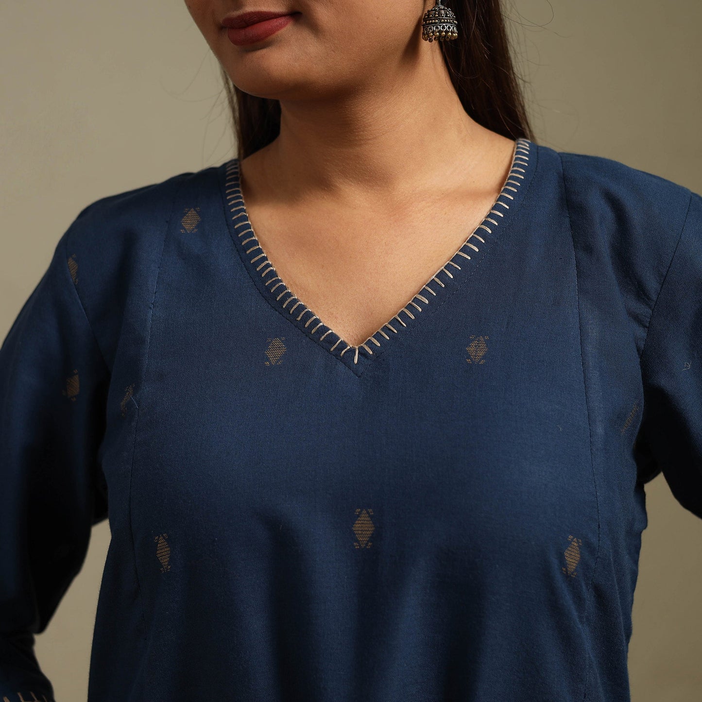 A-line cotton hand embroidered jamdani border thread buti