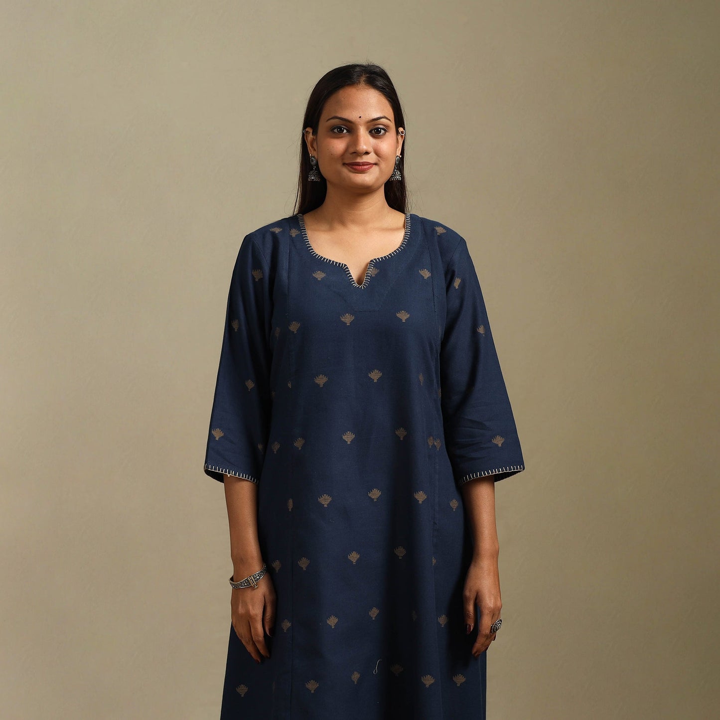 A-line cotton hand embroidered jamdani border thread buti