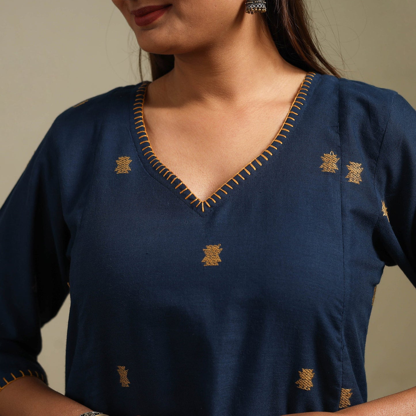 A-line cotton hand embroidered jamdani border thread buti