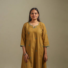 A-line cotton hand embroidered jamdani border thread buti