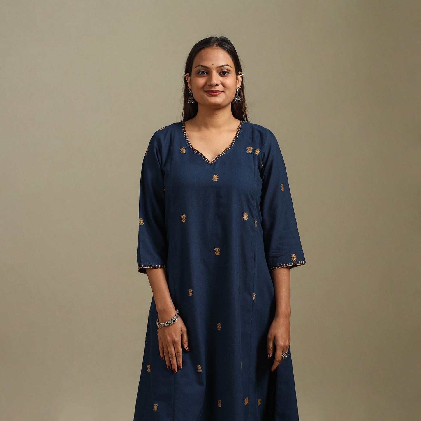 A-line cotton hand embroidered jamdani border thread buti