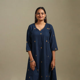 A-line cotton hand embroidered jamdani border thread buti