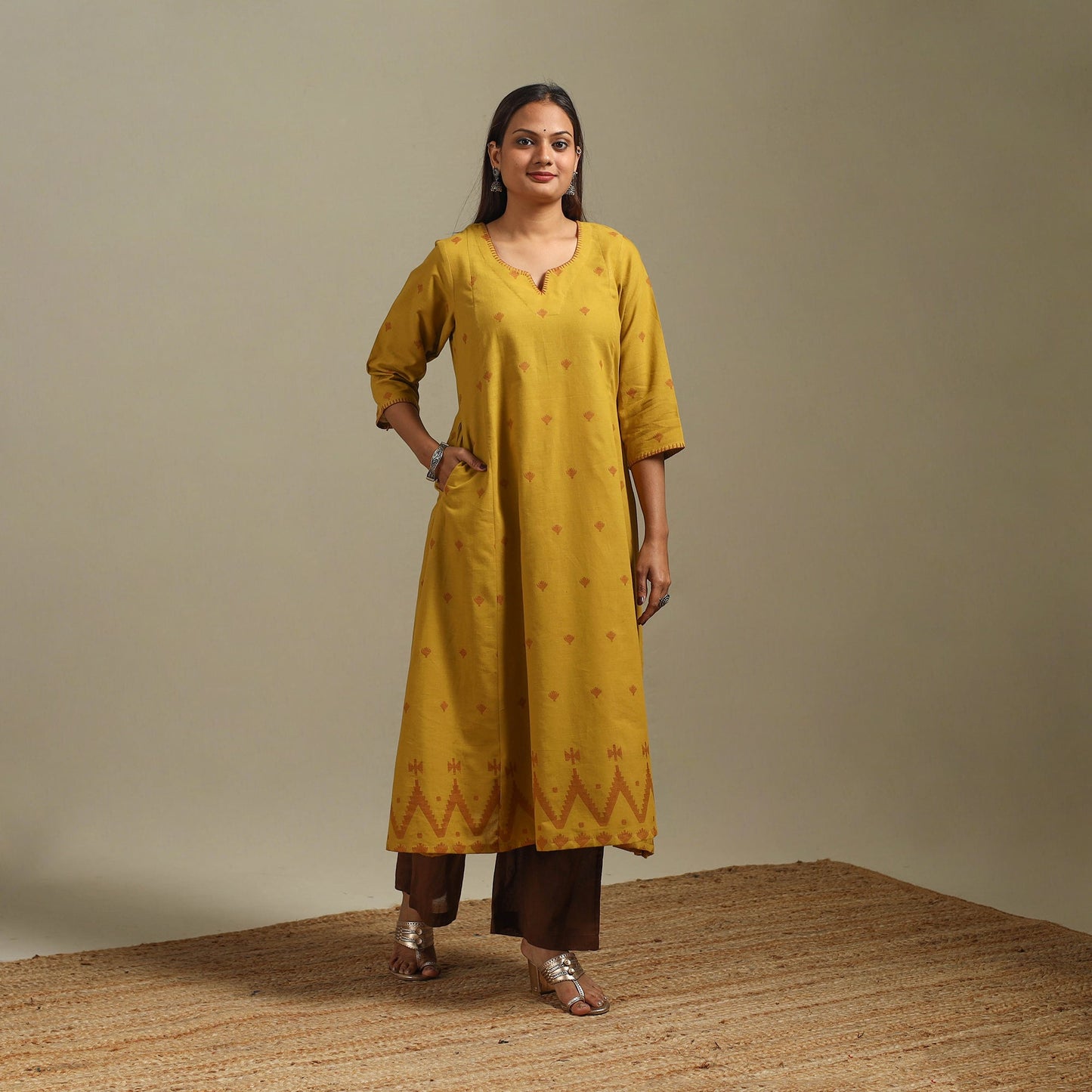 A-line cotton hand embroidered jamdani border thread buti