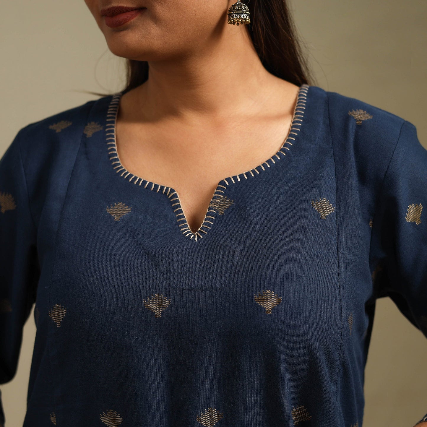 A-line cotton hand embroidered jamdani border thread buti