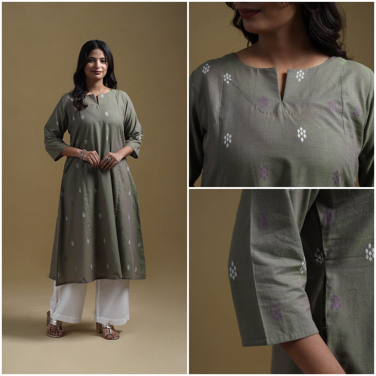 A-line cotton jacquard kurta for women 01 - handcrafted