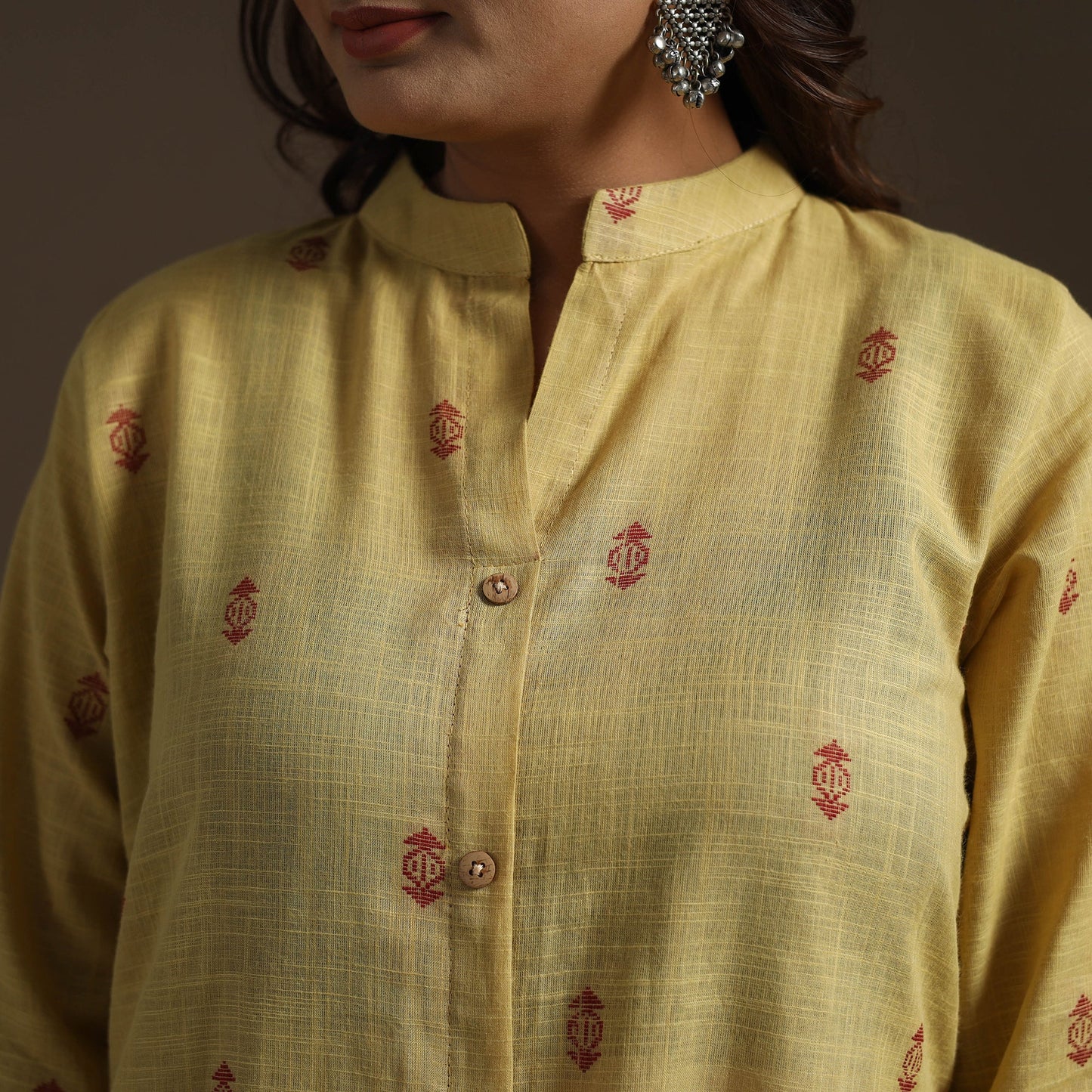 A-line cotton jacquard kurta for women 02 - handcrafted