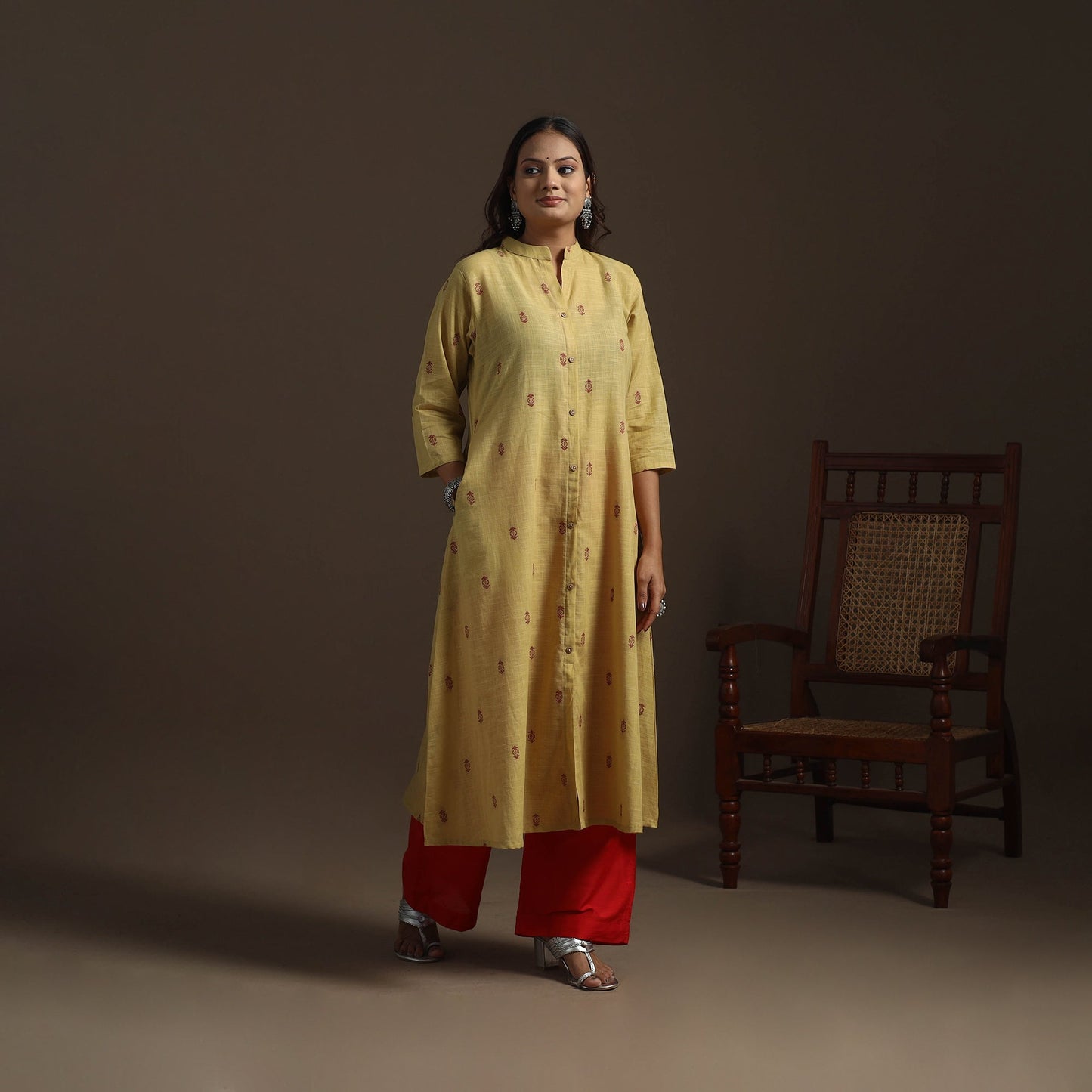 A-line cotton jacquard kurta for women 02 - handcrafted