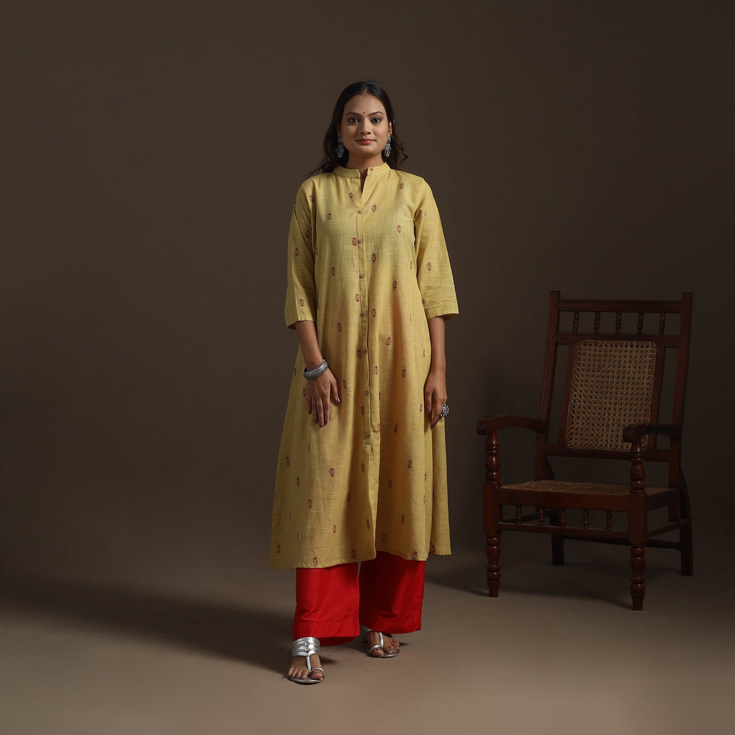 A-line cotton jacquard kurta for women 02 - handcrafted