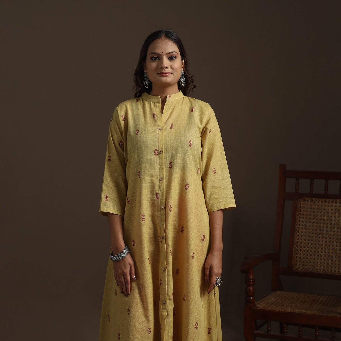 A-line cotton jacquard kurta for women 02 - handcrafted