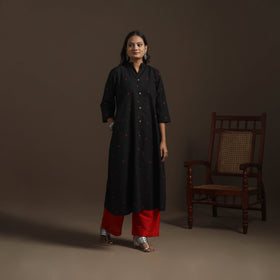 A-line cotton jacquard kurta for women 03 - handcrafted