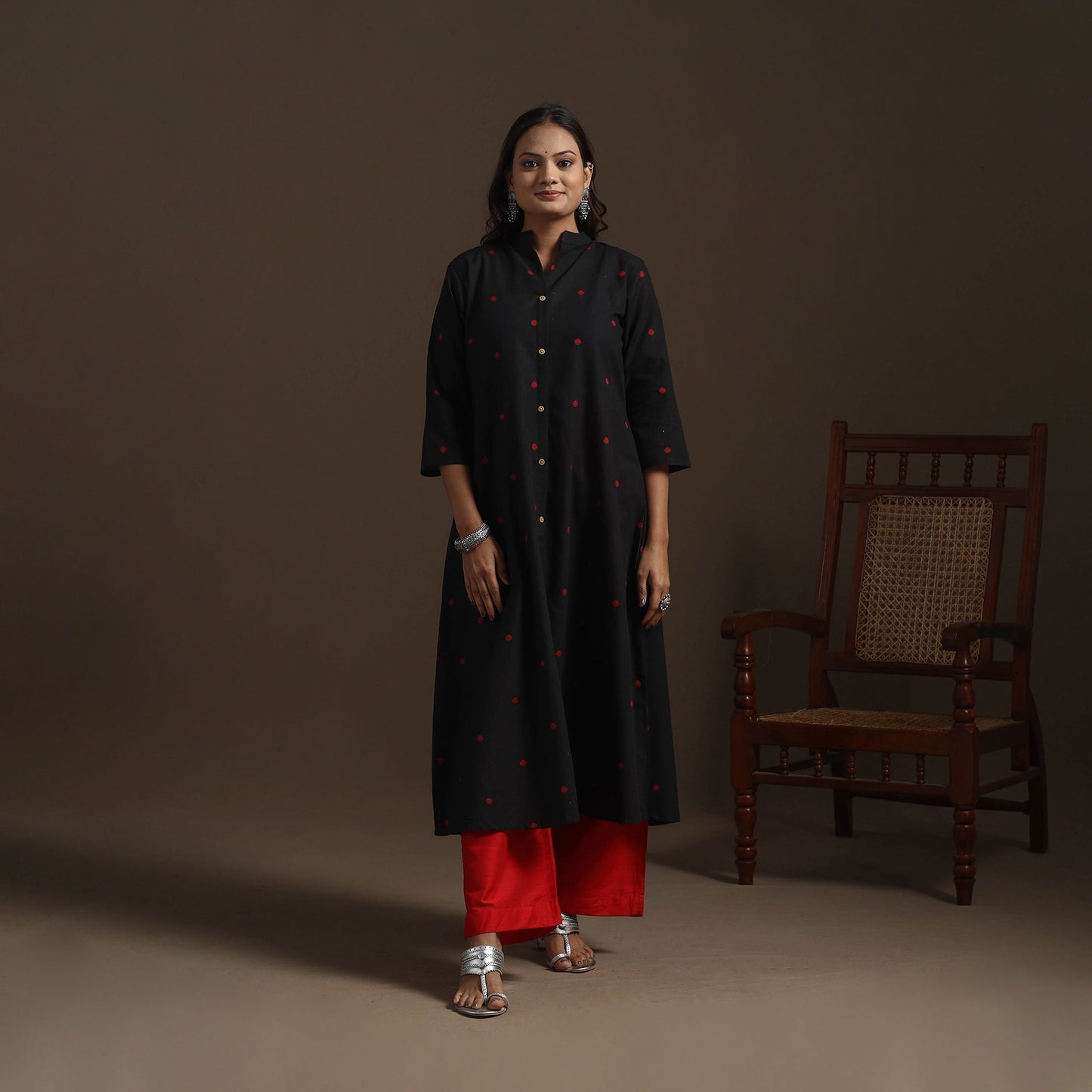 A-line cotton jacquard kurta for women 03 - handcrafted