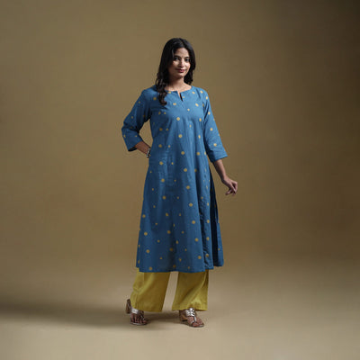 A-line cotton jacquard kurta for women 03 - handcrafted