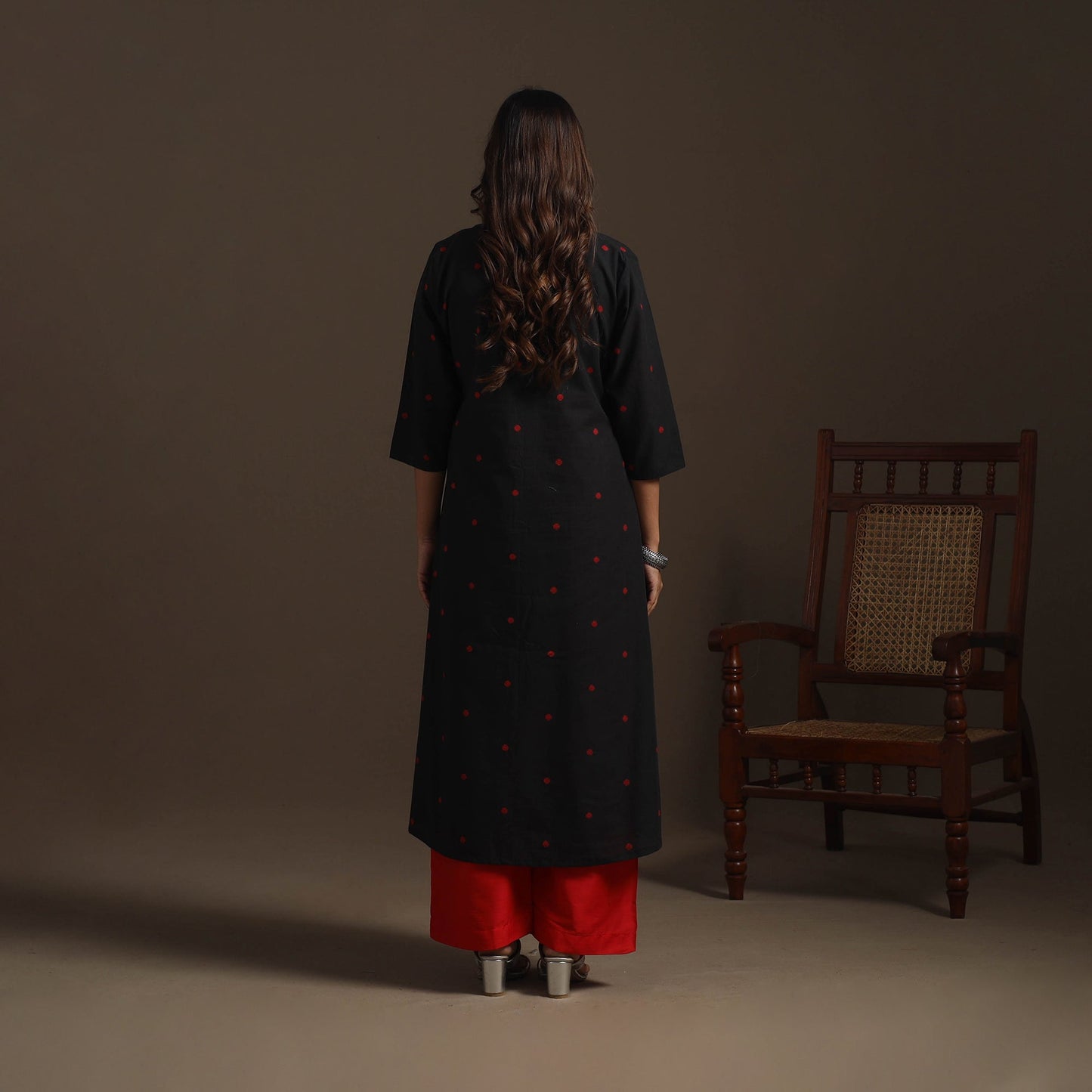 A-line cotton jacquard kurta for women 03 - handcrafted