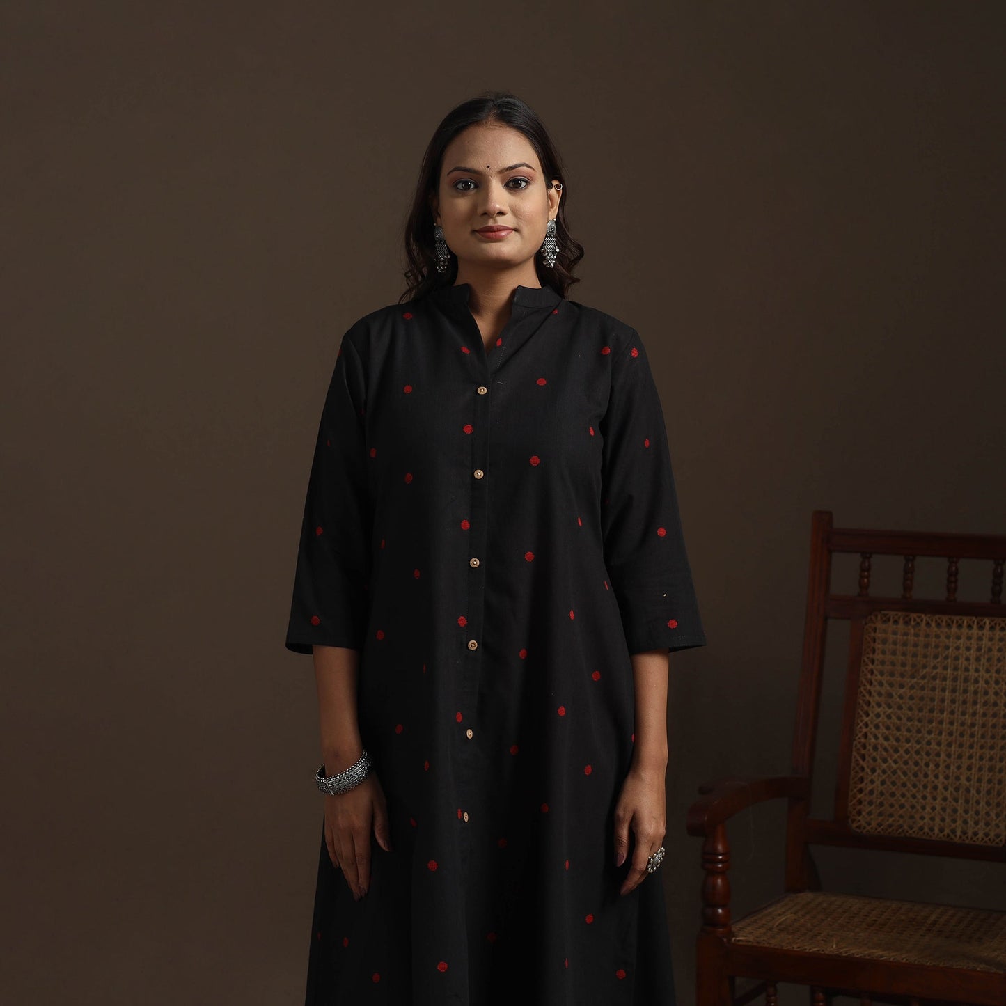 A-line cotton jacquard kurta for women 03 - handcrafted