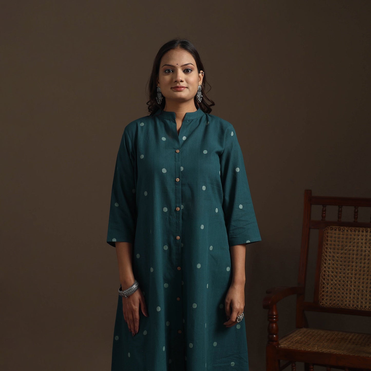 A-line cotton jacquard kurta for women 04 - handcrafted