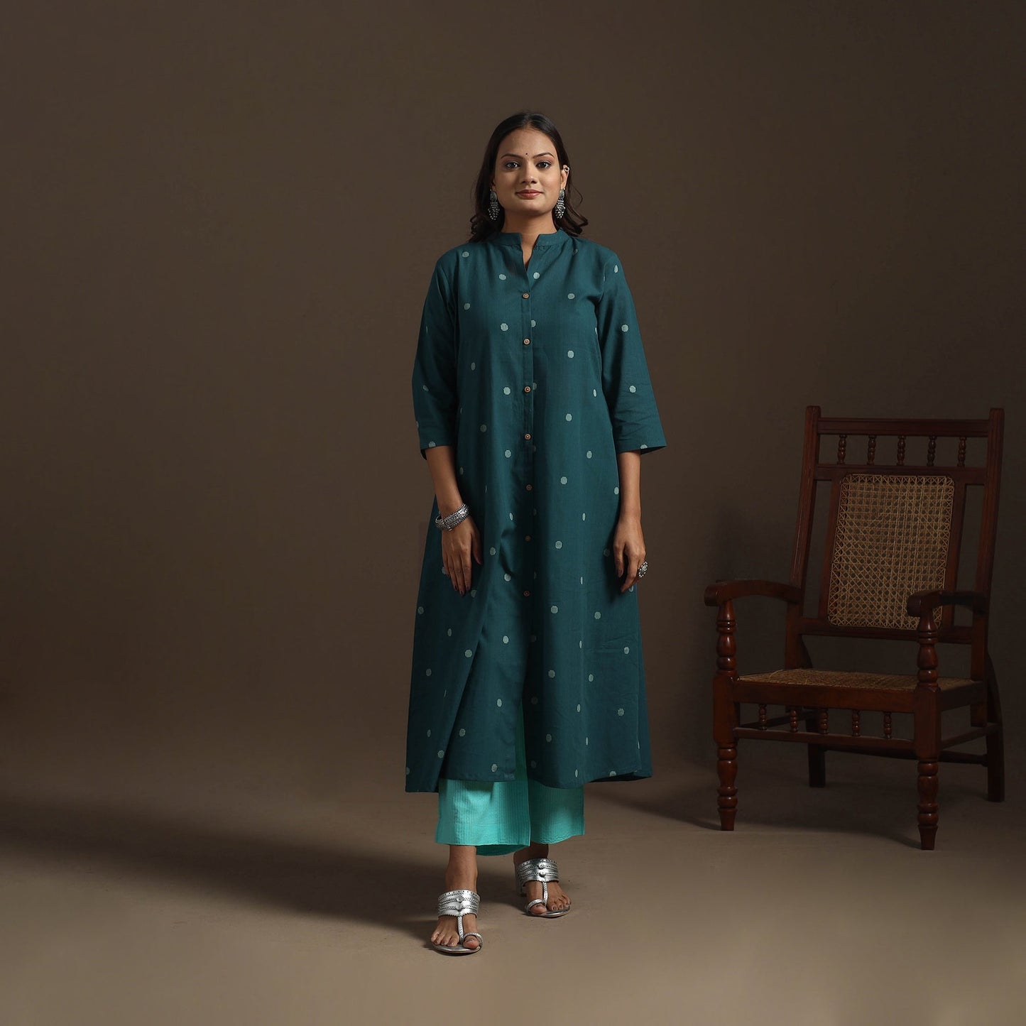A-line cotton jacquard kurta for women 04 - handcrafted