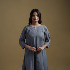 A-line cotton jacquard kurta for women 04 - handcrafted