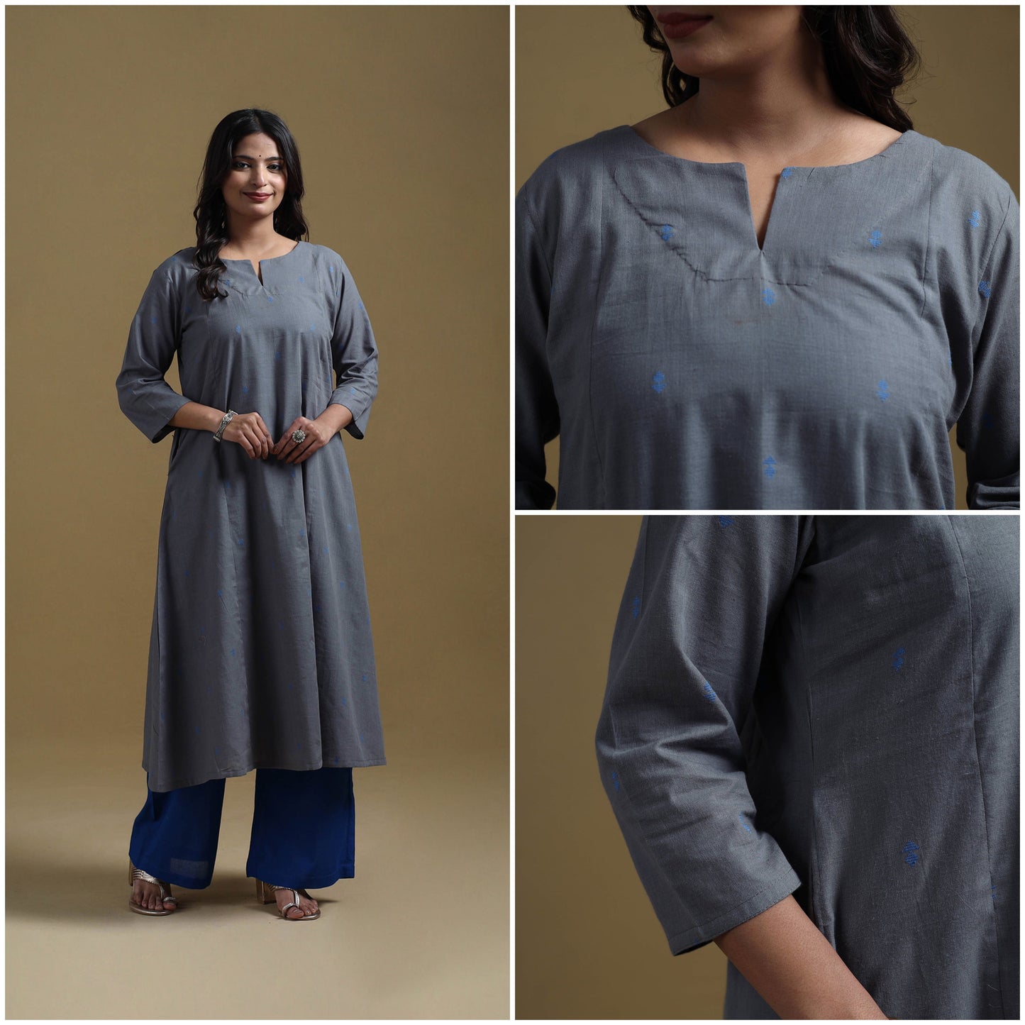 A-line cotton jacquard kurta for women 04 - handcrafted