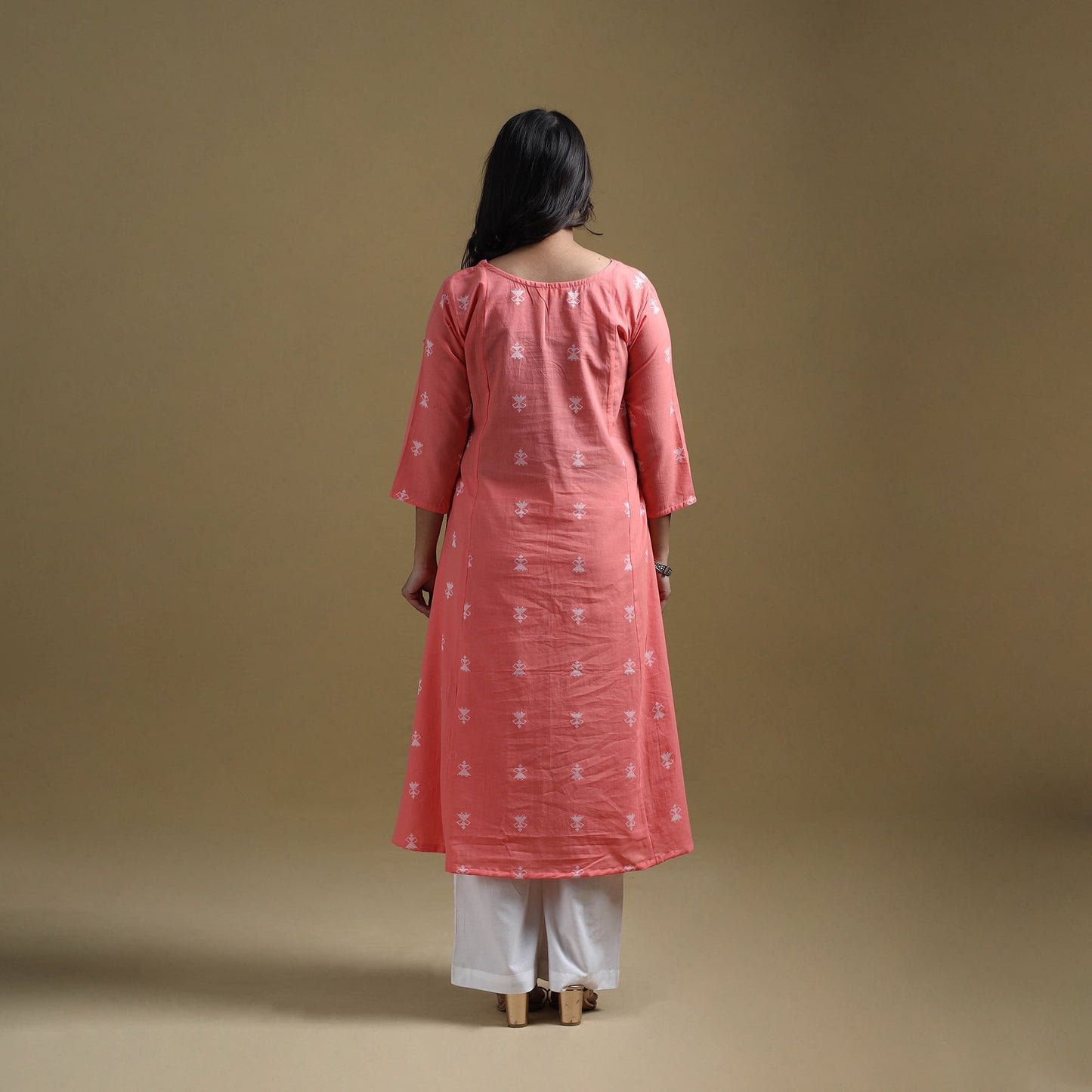 A-line cotton jacquard kurta for women 05 - handcrafted