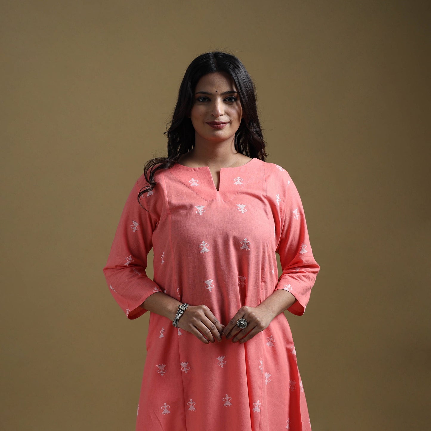 A-line cotton jacquard kurta for women 05 - handcrafted