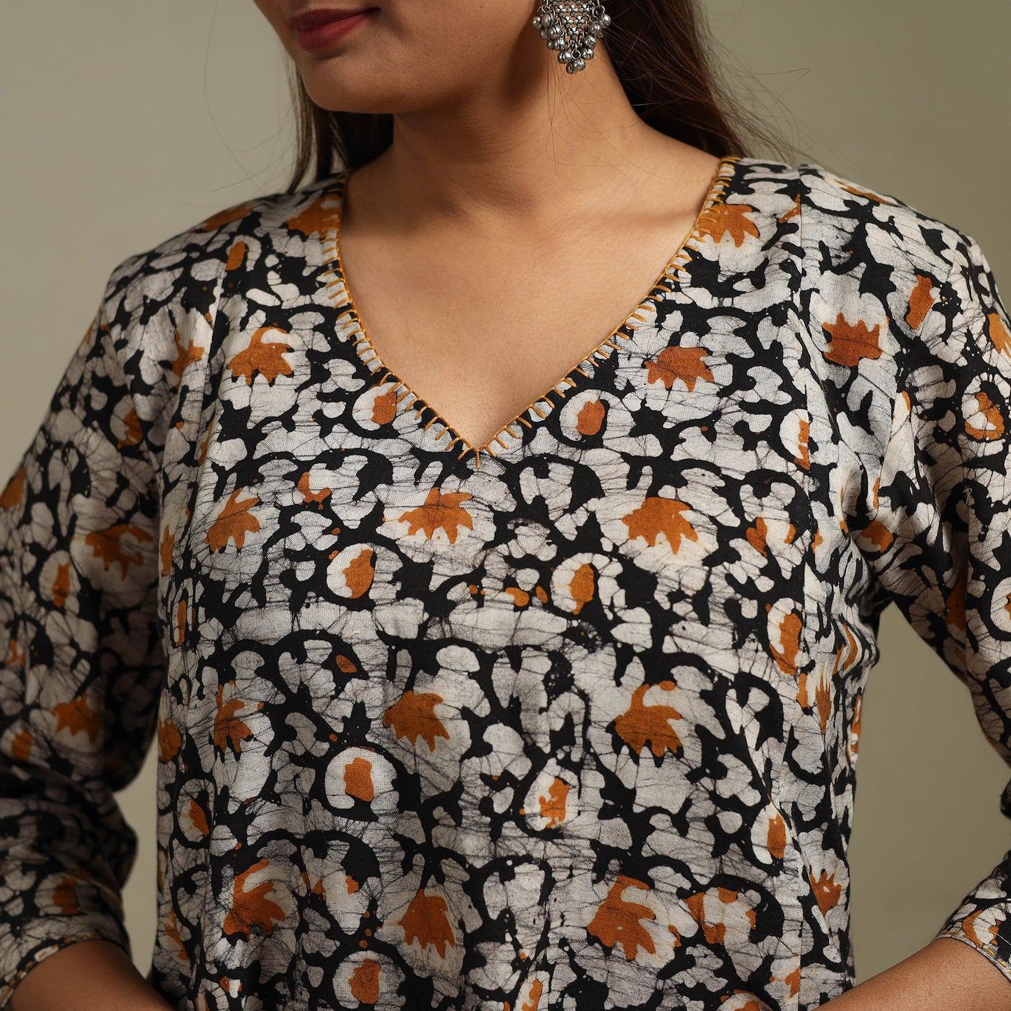 A-line embroidered cotton hand batik kurta for women 12