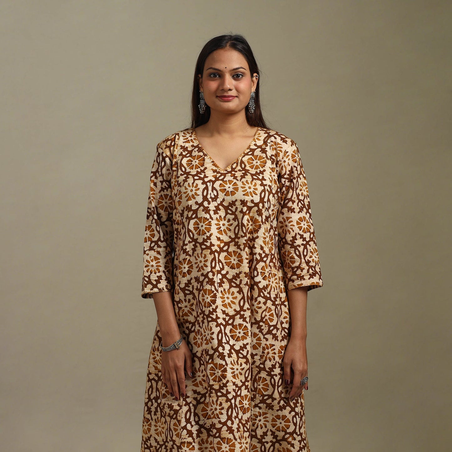 A-line embroidered cotton hand batik kurta for women 13