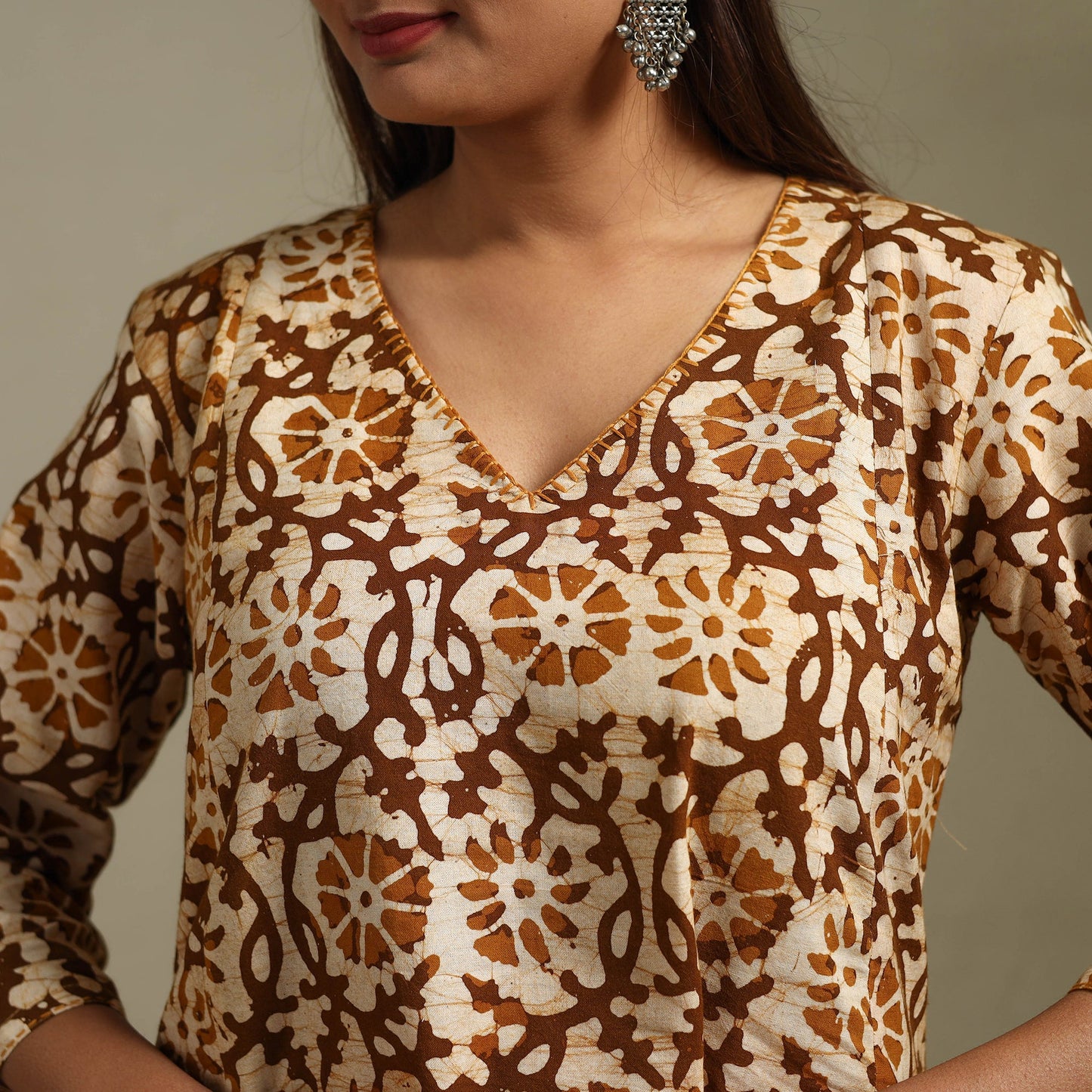 A-line embroidered cotton hand batik kurta for women 13