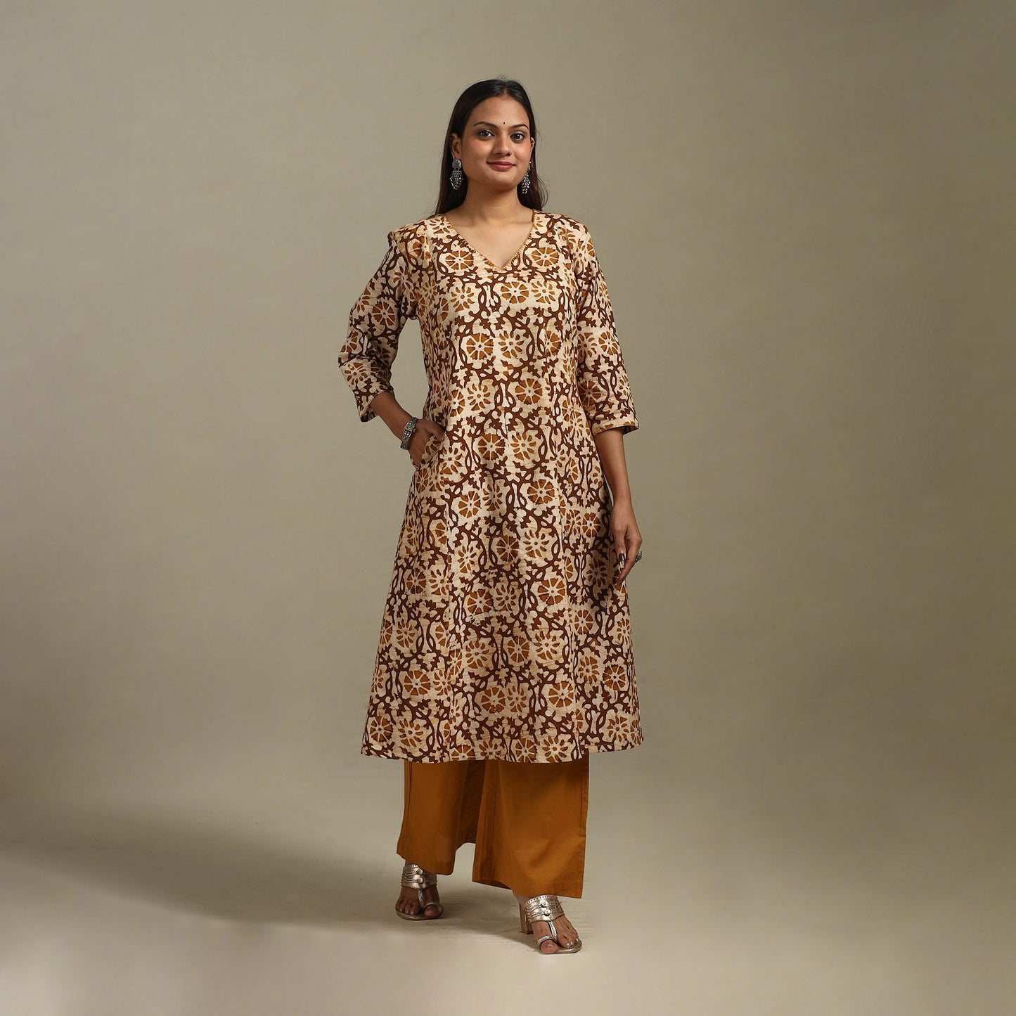 A-line embroidered cotton hand batik kurta for women 13