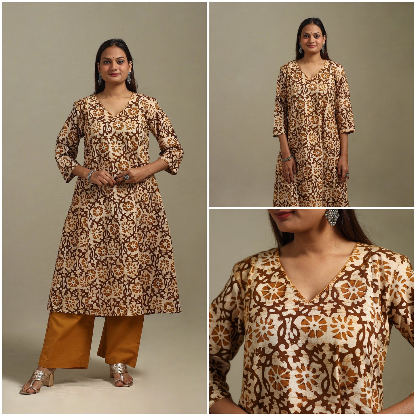 A-line embroidered cotton hand batik kurta for women 13