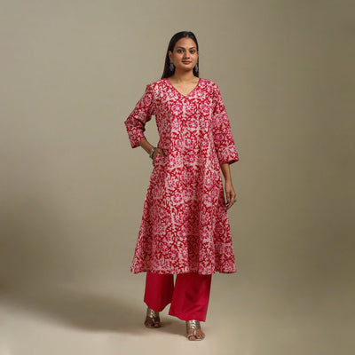 A-line embroidered cotton hand batik kurta for women 14