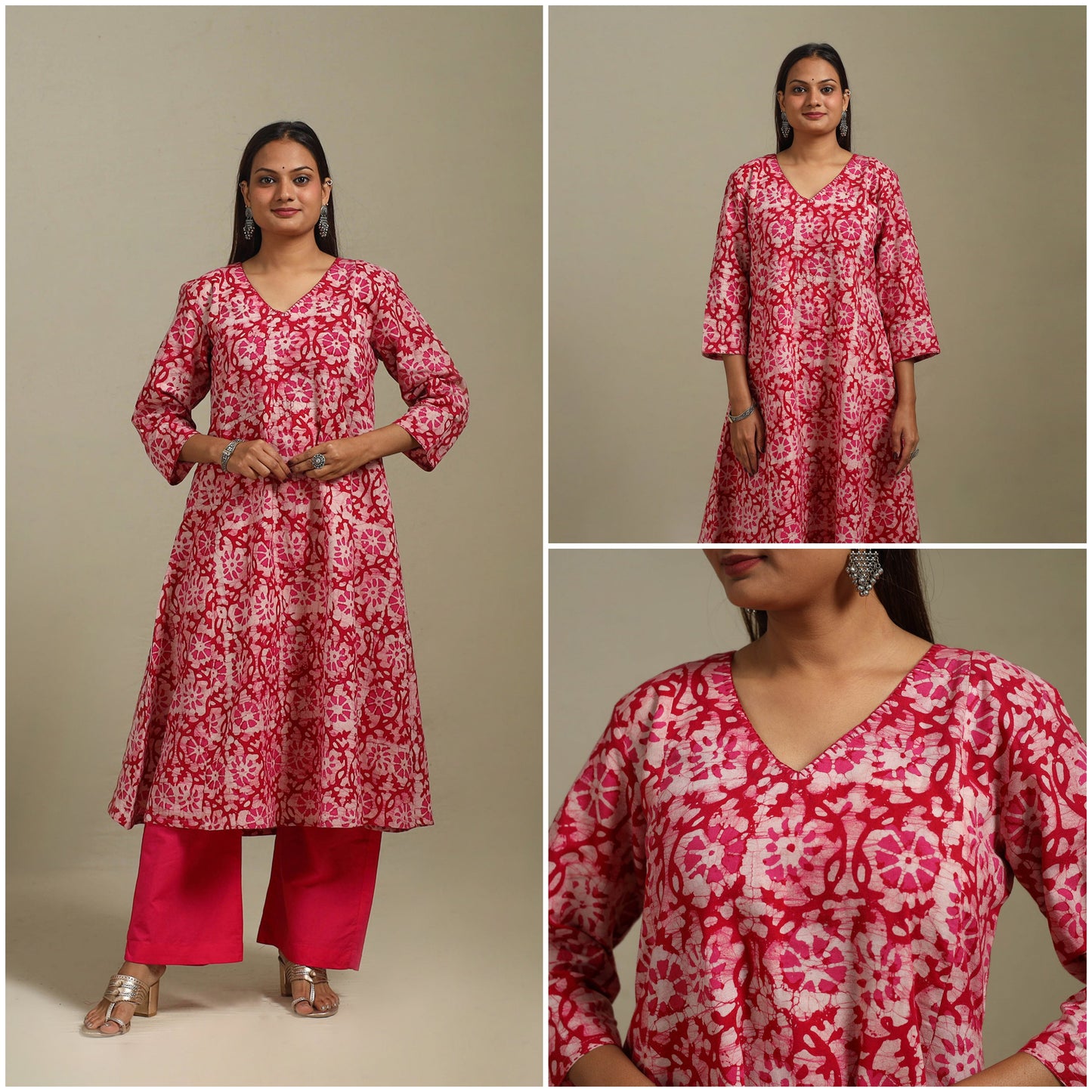 A-line embroidered cotton hand batik kurta for women 14
