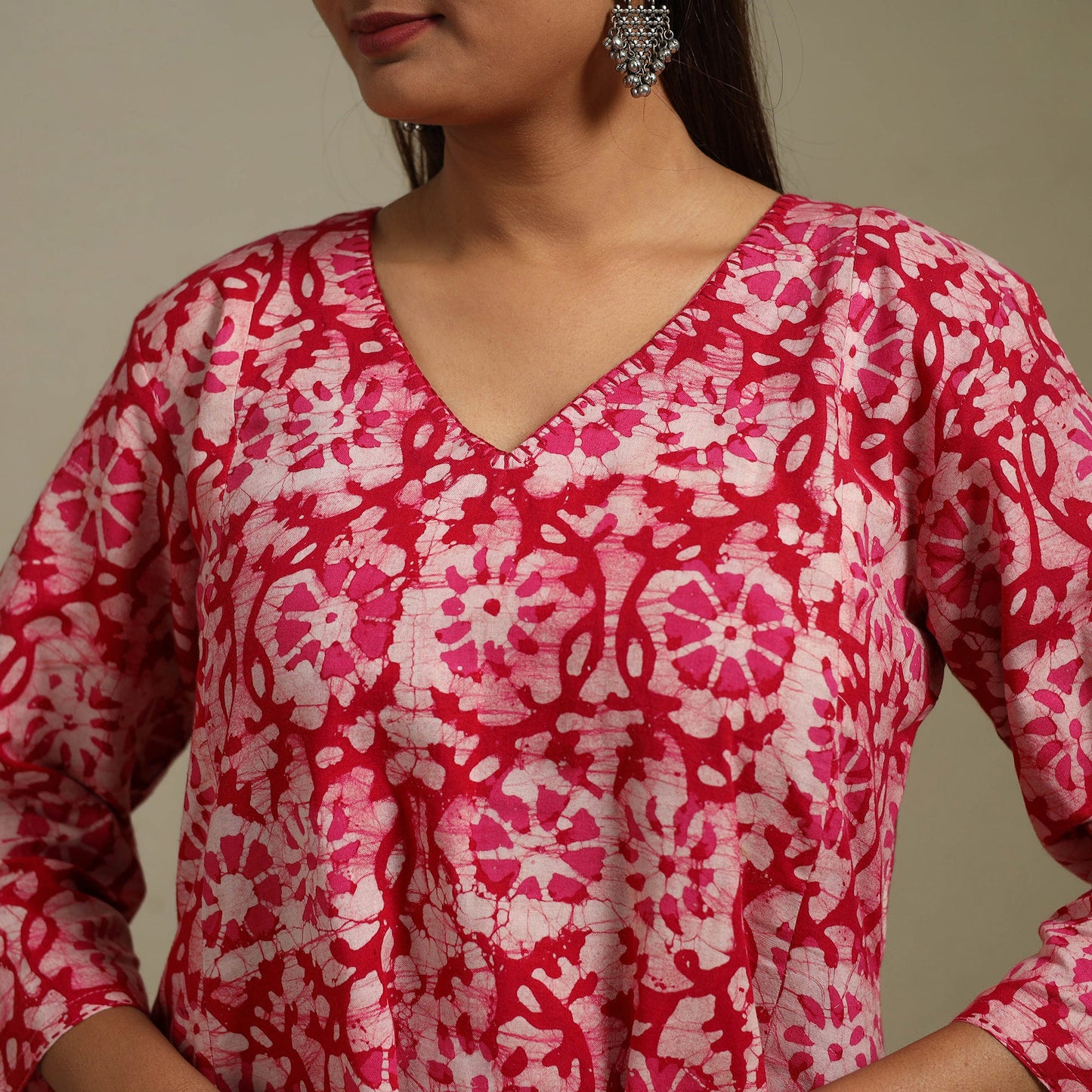 A-line embroidered cotton hand batik kurta for women 14