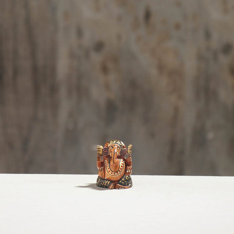 Lord Ganesha - Hand Carved Kadam Wood Handpainted Sculpture