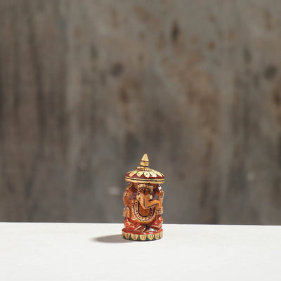 Lord Ganesha - Hand Carved Kadam Wood Handpainted Sculpture