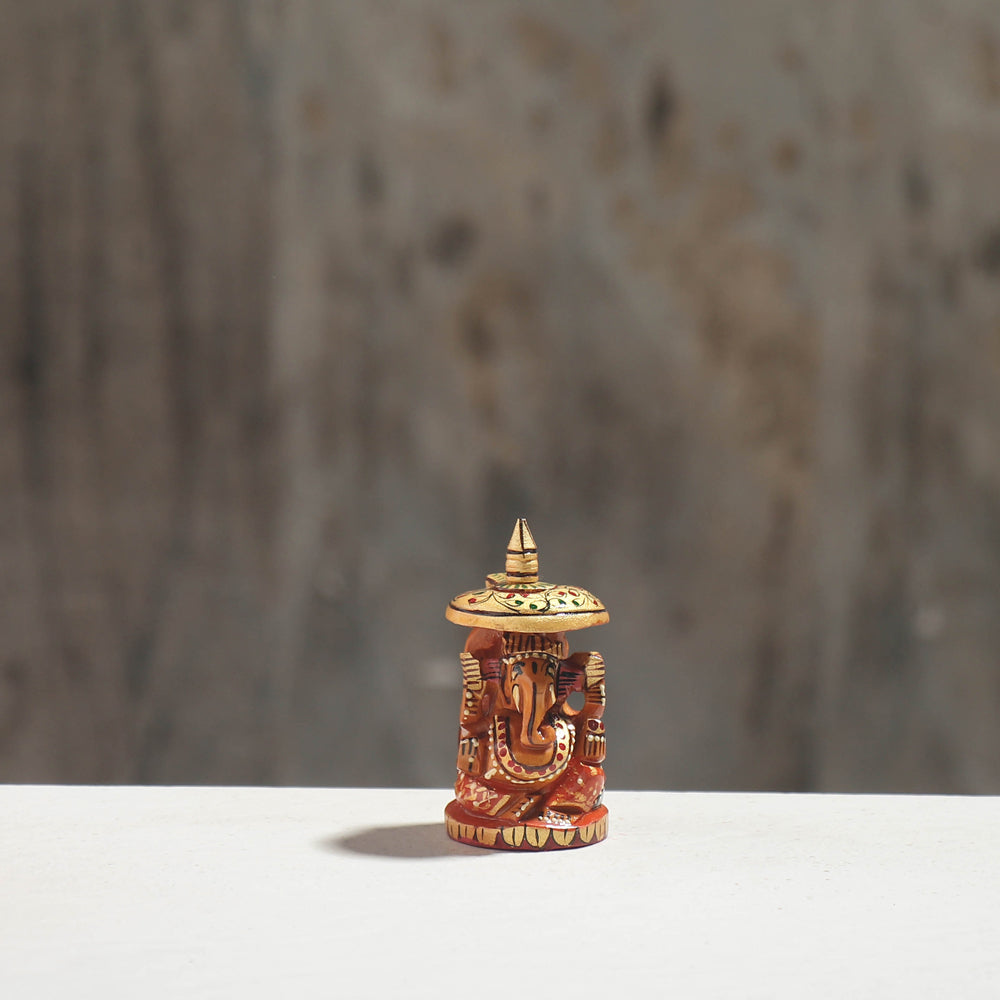 Lord Ganesha - Hand Carved Kadam Wood Handpainted Sculpture