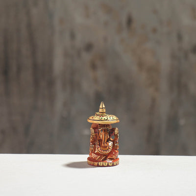 Lord Ganesha - Hand Carved Kadam Wood Handpainted Sculpture