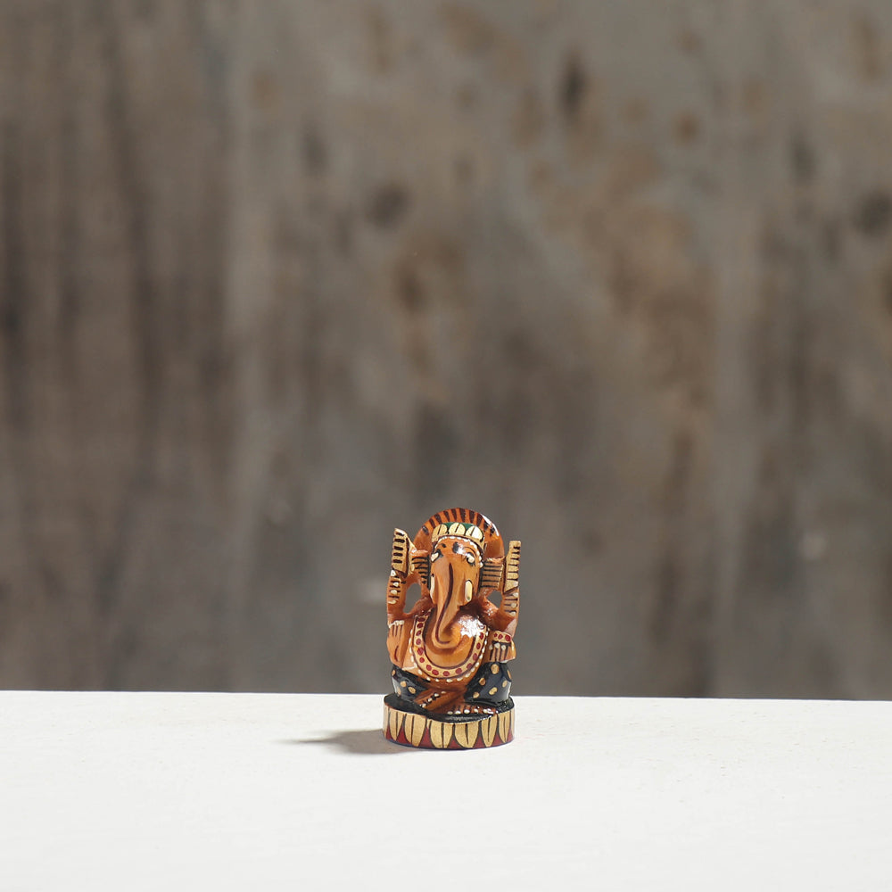 Lord Ganesha - Hand Carved Kadam Wood Handpainted Sculpture