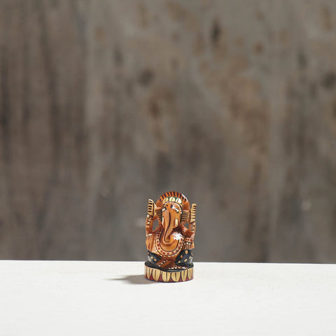 Lord Ganesha - Hand Carved Kadam Wood Handpainted Sculpture