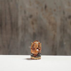 Lord Ganesha - Hand Carved Kadam Wood Handpainted Sculpture