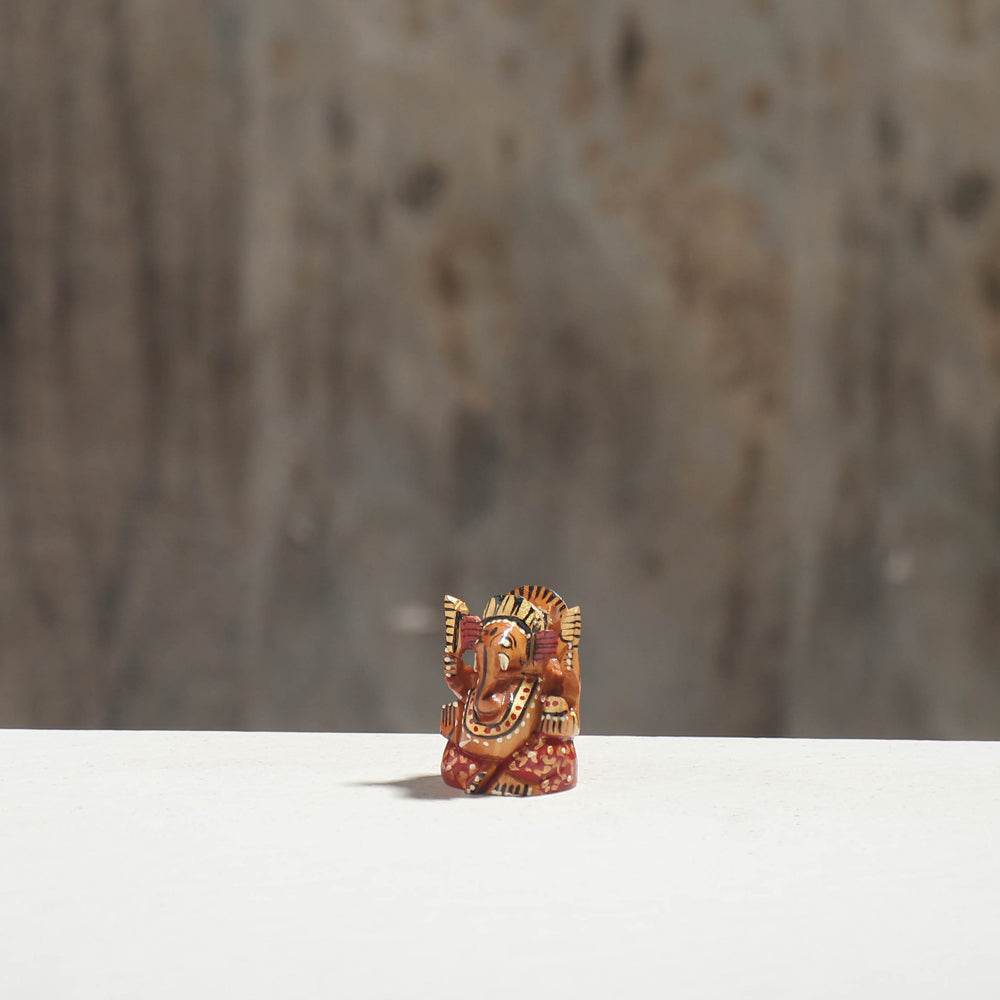 Lord Ganesha - Hand Carved Kadam Wood Handpainted Sculpture