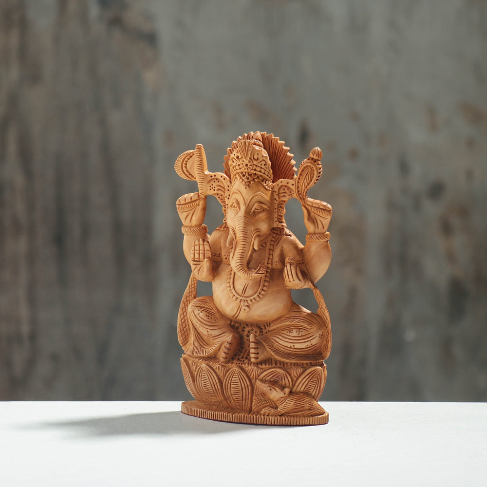 Lord Ganesha - Hand Carved Kadam Wood Handpainted Sculpture